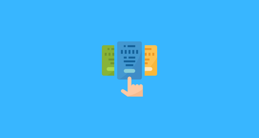 finger icon pointing to blue piece of paper