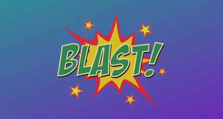 blast icon with words blast and red and yellow explosion on purple