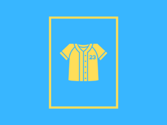 baseball jersey icon in yellow box on blue background