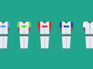 5 baseball uniform icons with different colore
