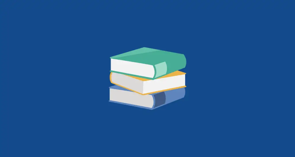 stack of three books on blue background