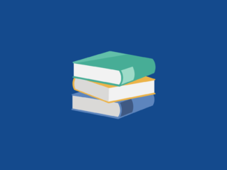 stack of books on blue background