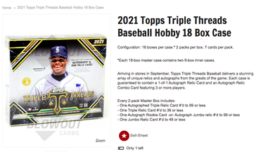 2022 Topps Triple Threads Baseball Hobby 18 Box FULL MASTER CASE