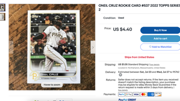 Oneil Cruz 2022 Topps Gold Foil #537 Price Guide - Sports Card