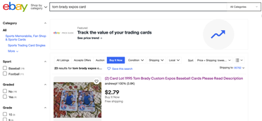 Tom Brady Montreal Expos baseball card, mint - Albrecht Auction Service